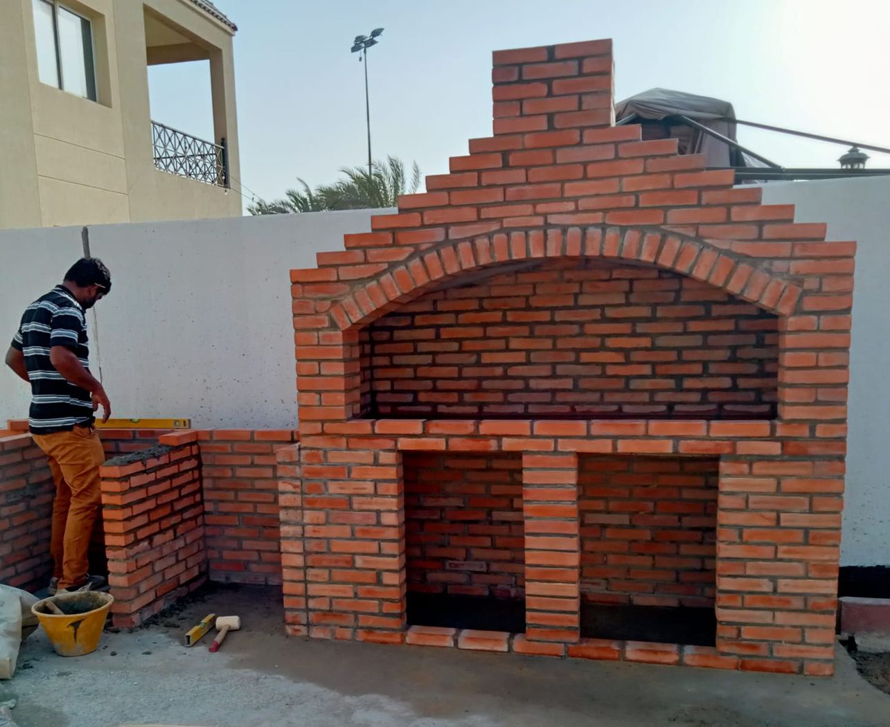 Outdoor brick BBQ fireplace